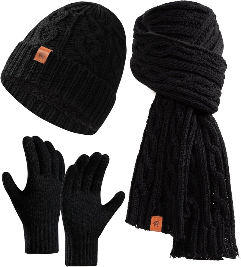 Sofvoyami Store Winter Hat Scarf Gloves Set, Soft Warm Knit Beanie Hat Touchscreen Gloves Long Knitted Scarf Set Winter Gifts for Men women - Image 2